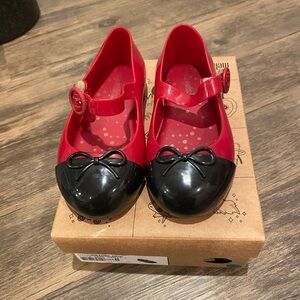 Mini Melissa Red and Black Bow Shoes